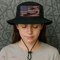 AH1 Cobra Helicopter Military USA American Flag Bucket Hat thumb 3