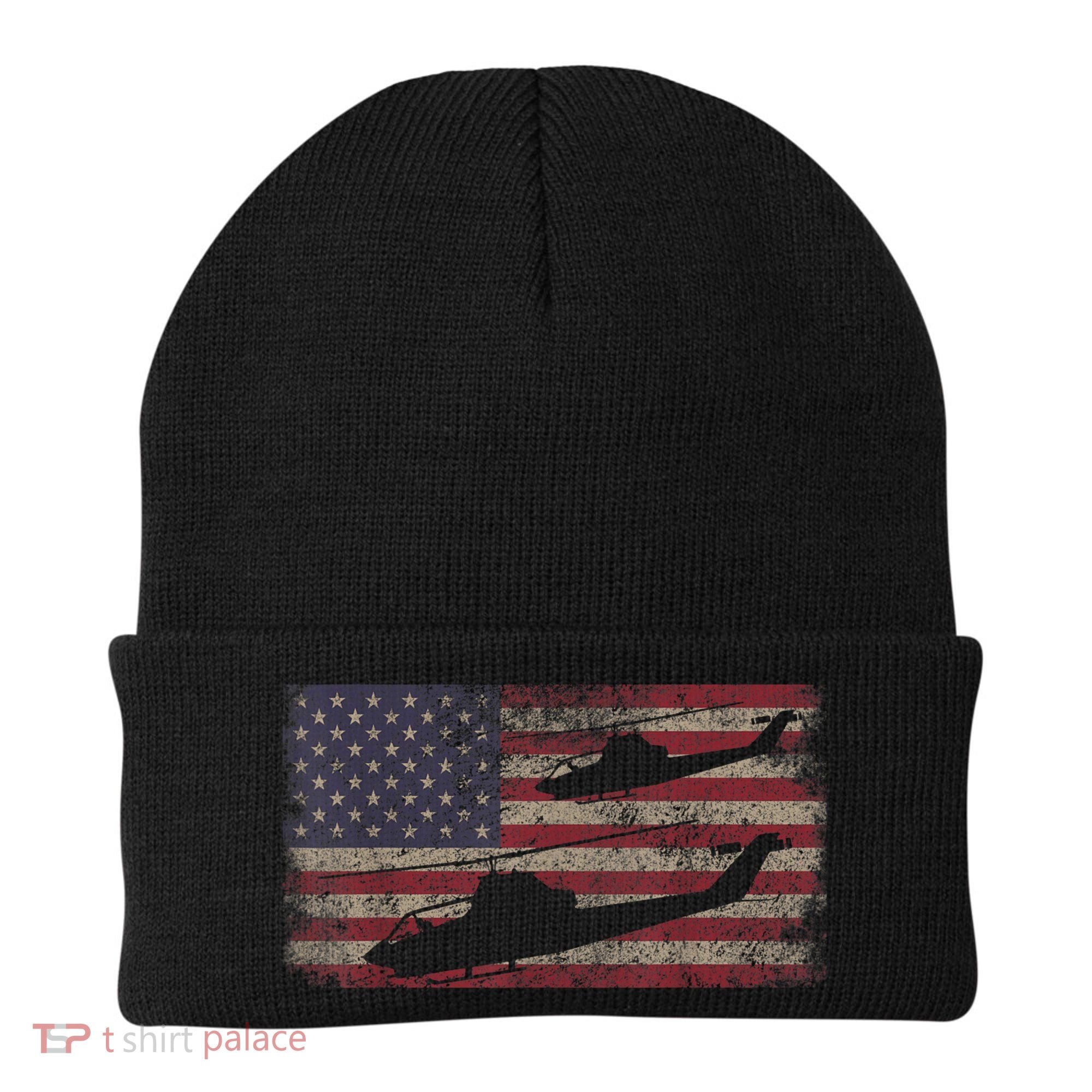 AH1 Cobra Helicopter Military USA American Flag Beanie
