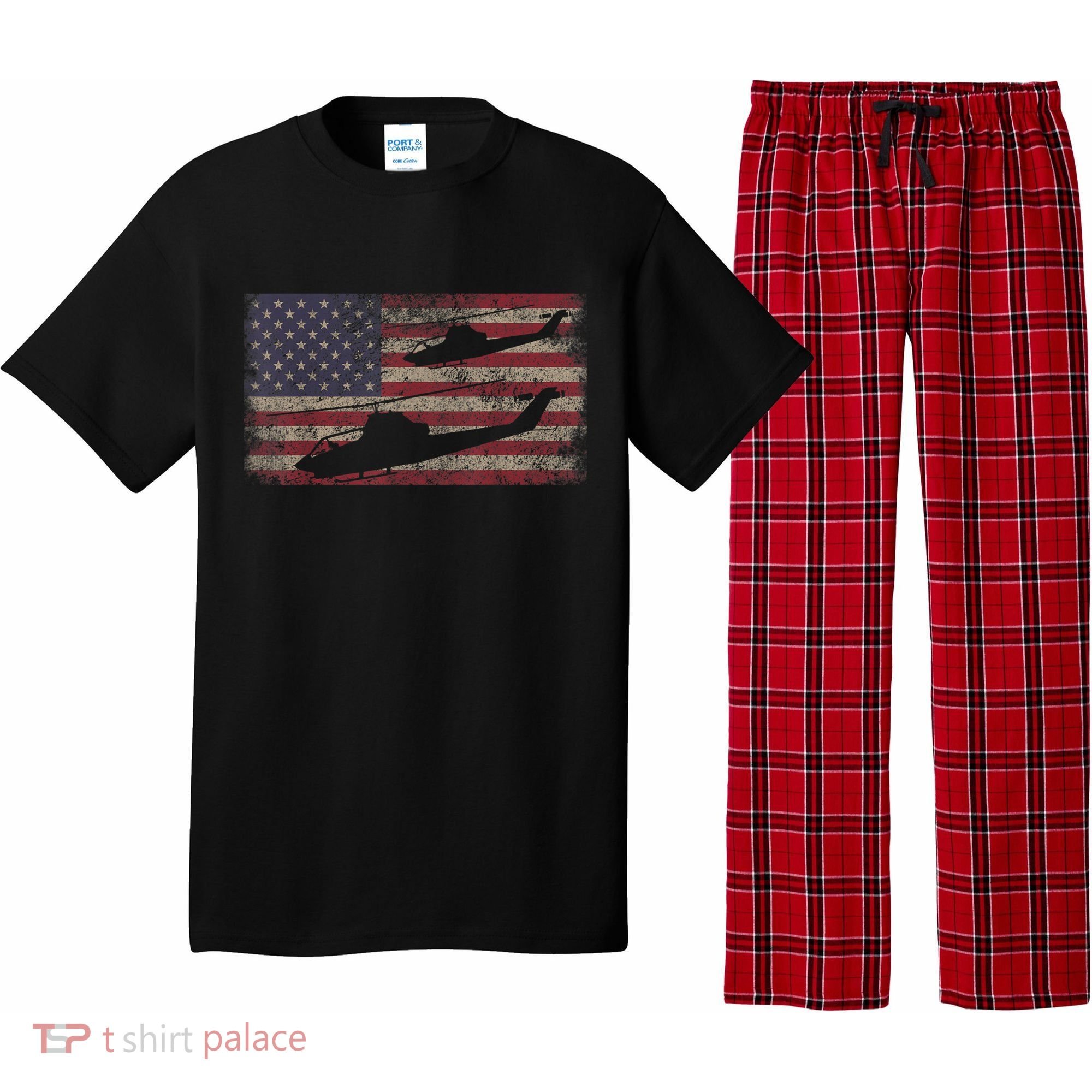 AH1 Cobra Helicopter Military USA American Flag Pajama Set