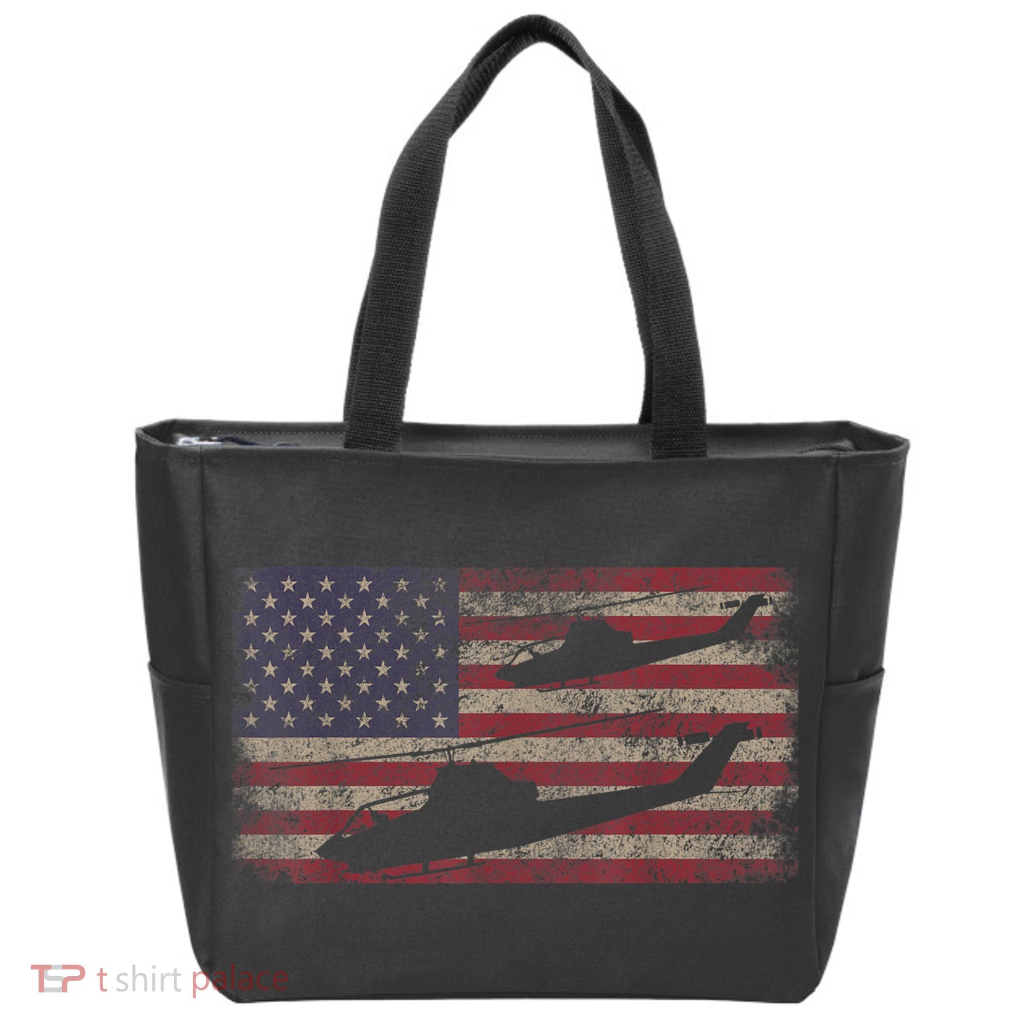 AH1 Cobra Helicopter Military USA American Flag Tote Bag