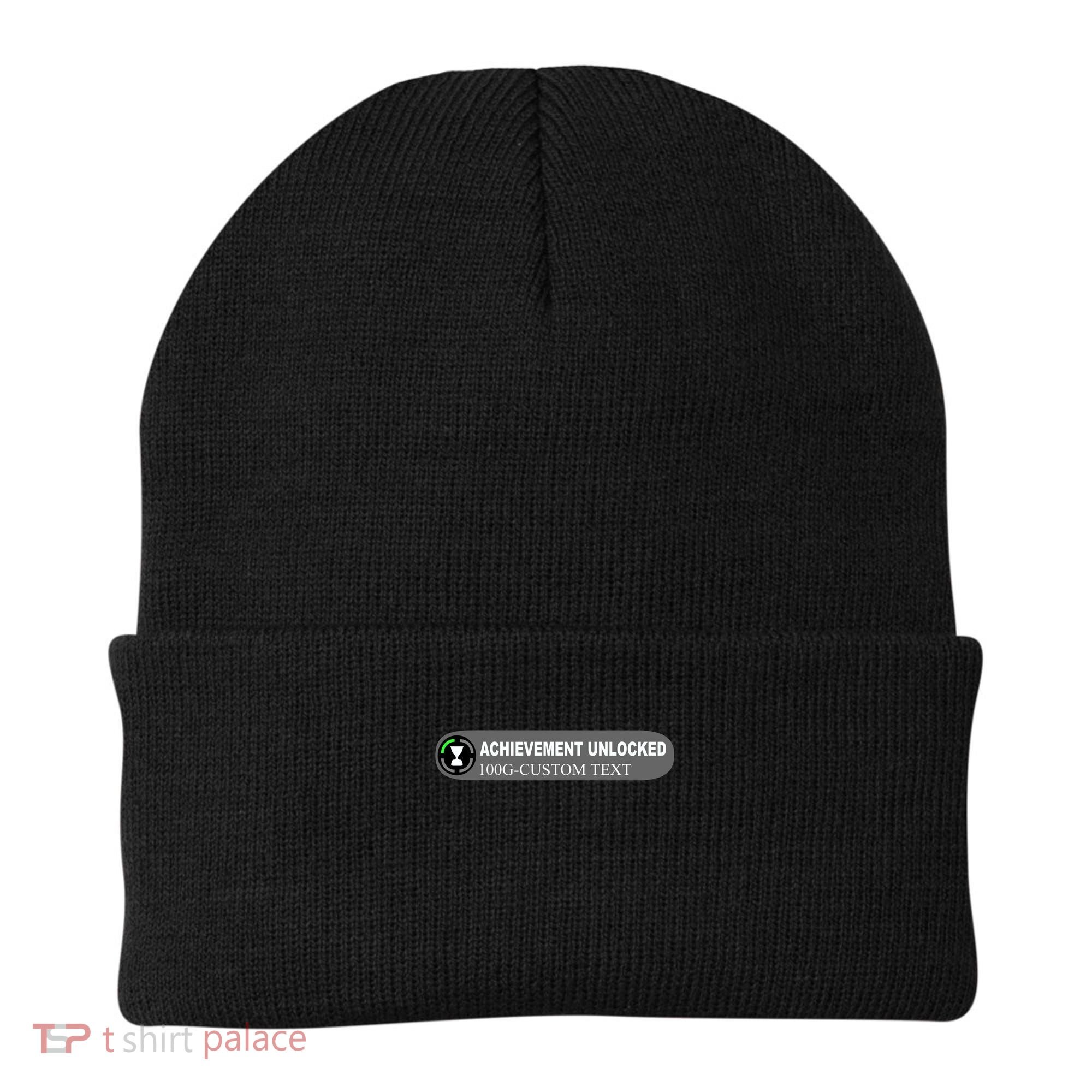 Achievement Unlocked Custom Personalize Text Beanie