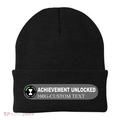 Achievement Unlocked Custom Personalize Text Beanie