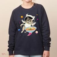 Astronaut Cat In Space With Ramen Noodles Galaxy Cat Women's Sweatshirt thumb 0
