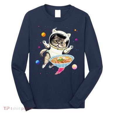 Astronaut Cat In Space With Ramen Noodles Galaxy Cat Long Sleeve Shirt