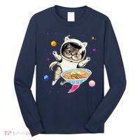 Astronaut Cat In Space With Ramen Noodles Galaxy Cat Long Sleeve Shirt thumb 0