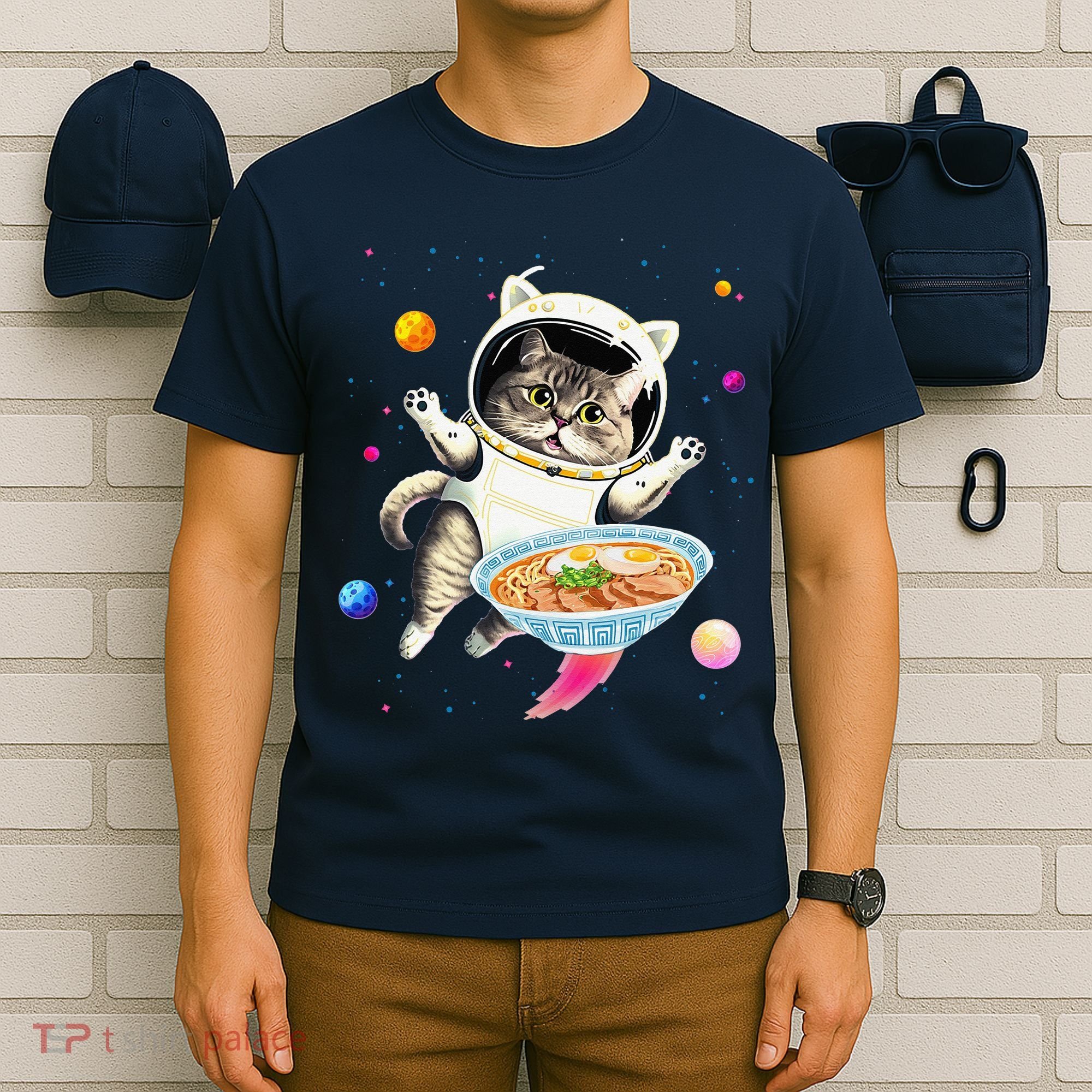 Astronaut Cat In Space With Ramen Noodles Galaxy Cat T-Shirt