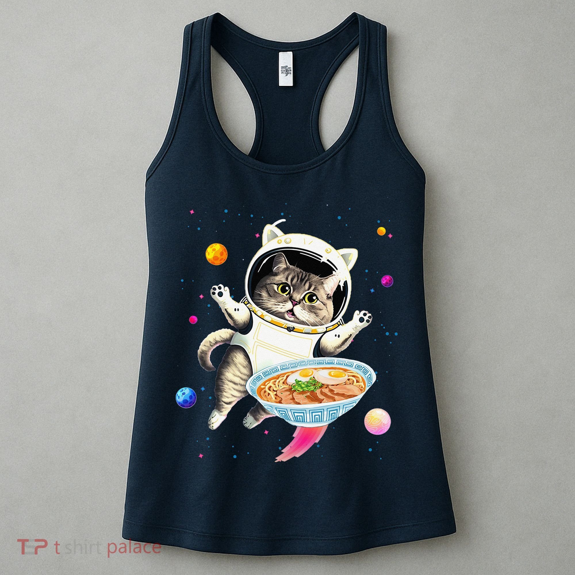 Astronaut Cat In Space With Ramen Noodles Galaxy Cat Women's Tank Top