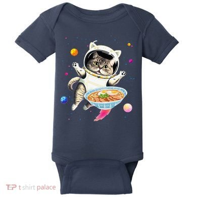 Astronaut Cat In Space With Ramen Noodles Galaxy Cat Baby Bodysuit