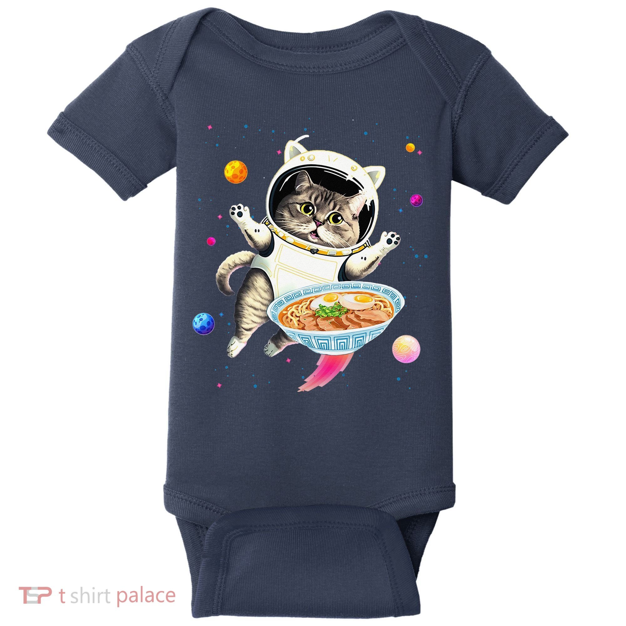 Astronaut Cat In Space With Ramen Noodles Galaxy Cat Baby Bodysuit