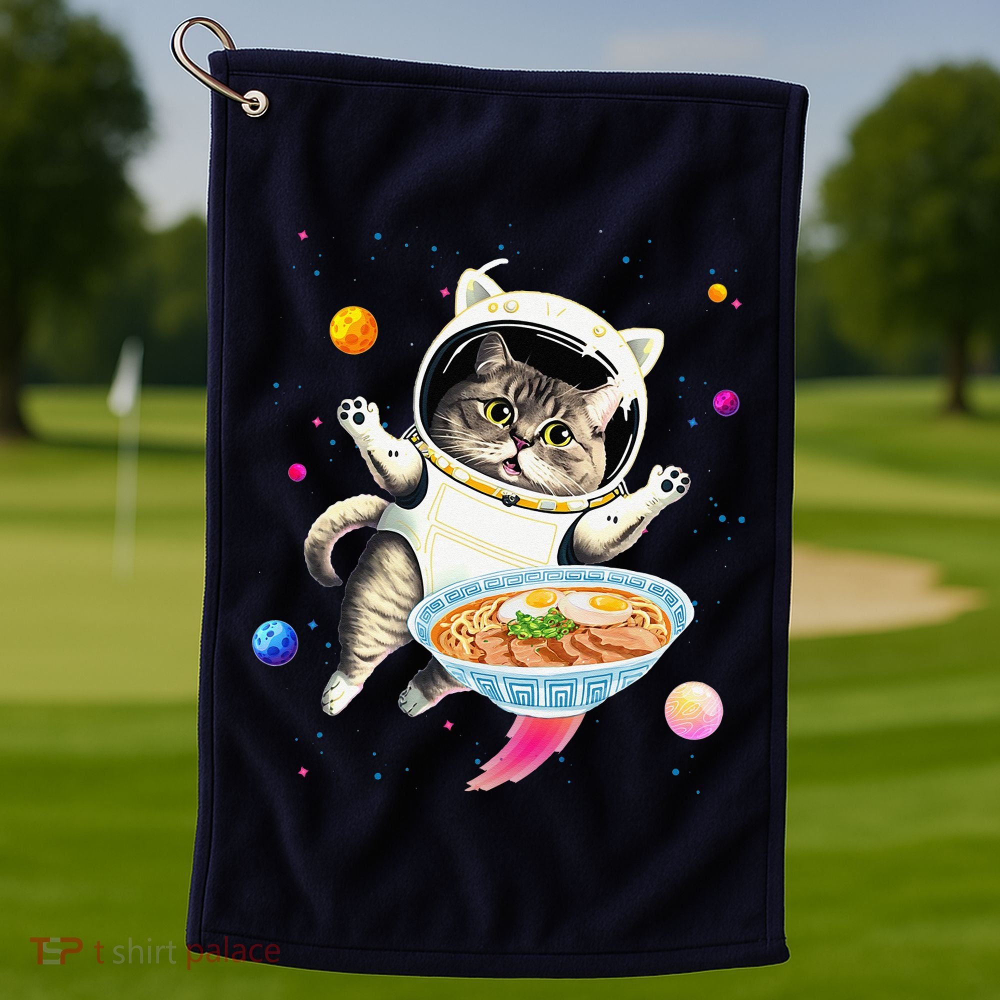 Astronaut Cat In Space With Ramen Noodles Galaxy Cat Golf Towel