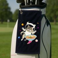 Astronaut Cat In Space With Ramen Noodles Galaxy Cat Golf Towel thumb 2