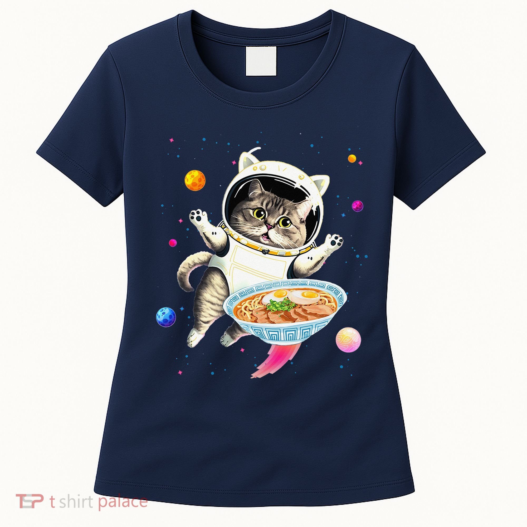 Astronaut Cat In Space With Ramen Noodles Galaxy Cat Women's T-Shirt
