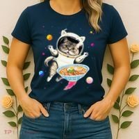 Astronaut Cat In Space With Ramen Noodles Galaxy Cat Women's T-Shirt thumb 2