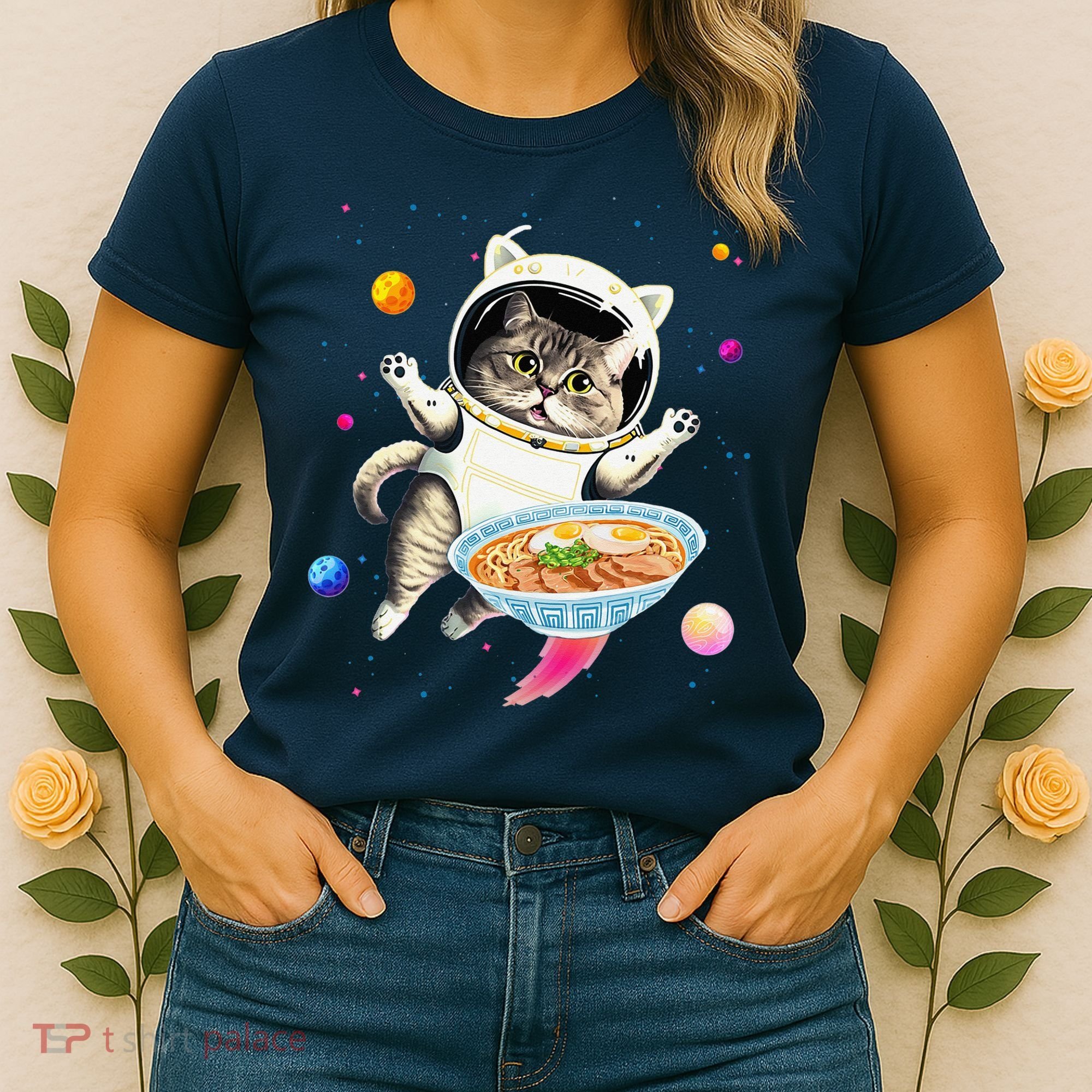 Astronaut Cat In Space With Ramen Noodles Galaxy Cat Women's T-Shirt