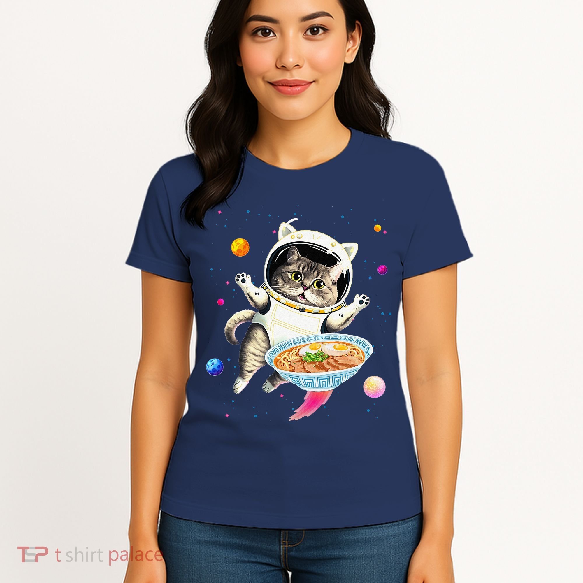 Astronaut Cat In Space With Ramen Noodles Galaxy Cat Women's T-Shirt