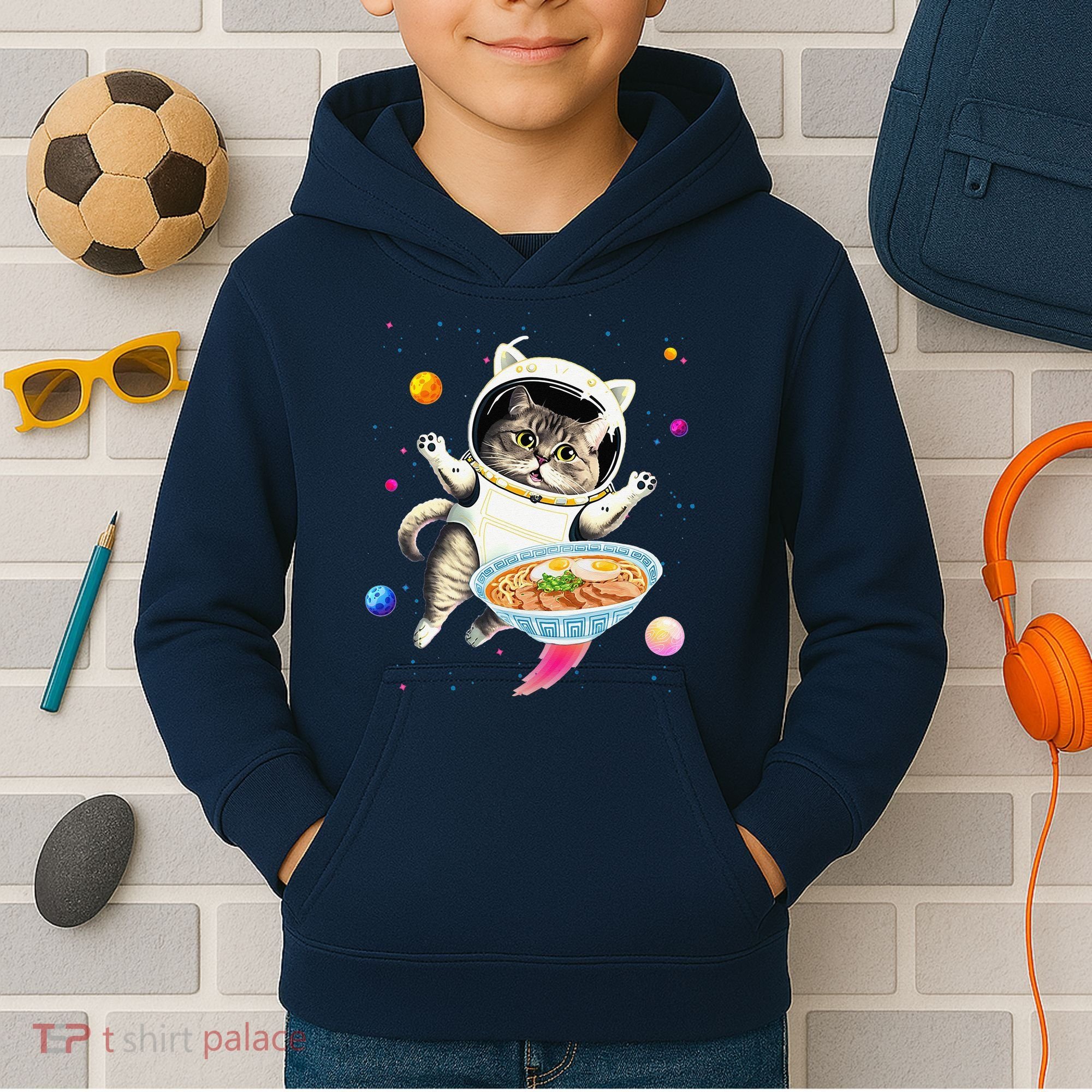 Astronaut Cat In Space With Ramen Noodles Galaxy Cat Kids Hoodie