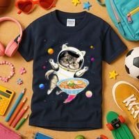 Astronaut Cat In Space With Ramen Noodles Galaxy Cat Kids T-Shirt thumb 3