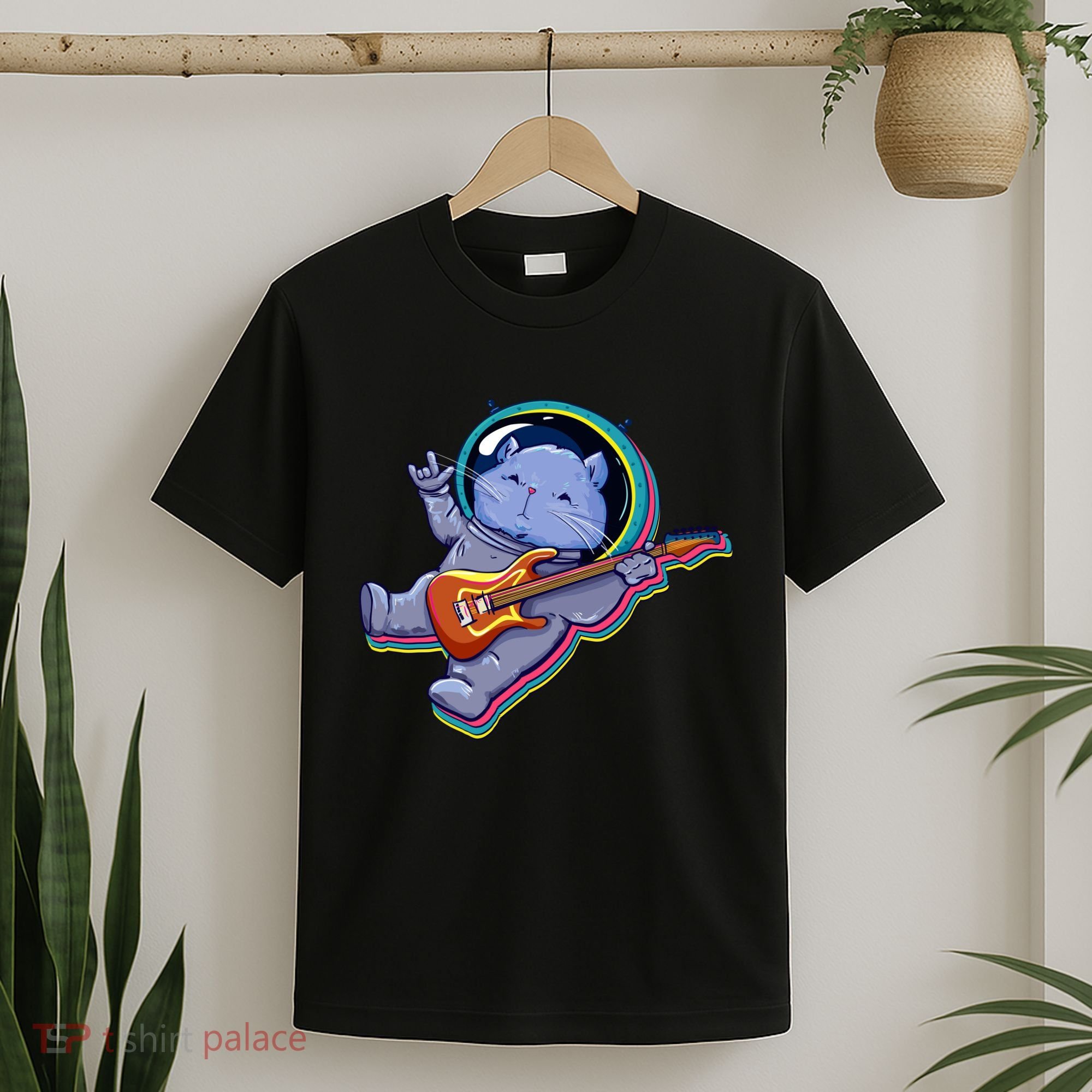 Astronaut Cat In Space Guitar T-Shirt
