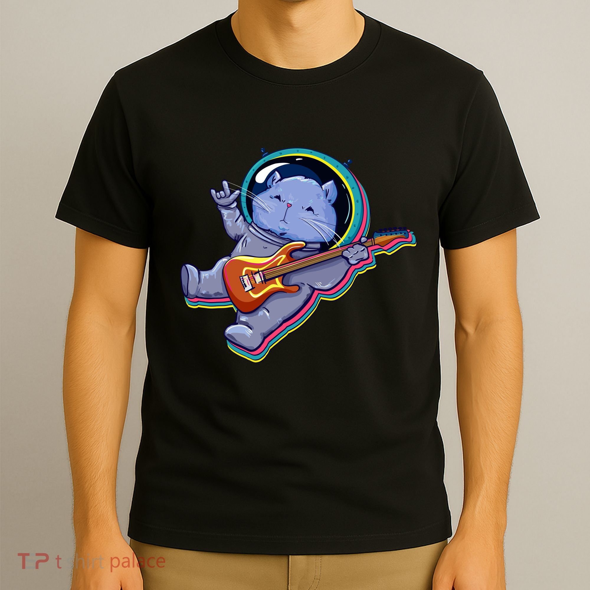Astronaut Cat In Space Guitar T-Shirt