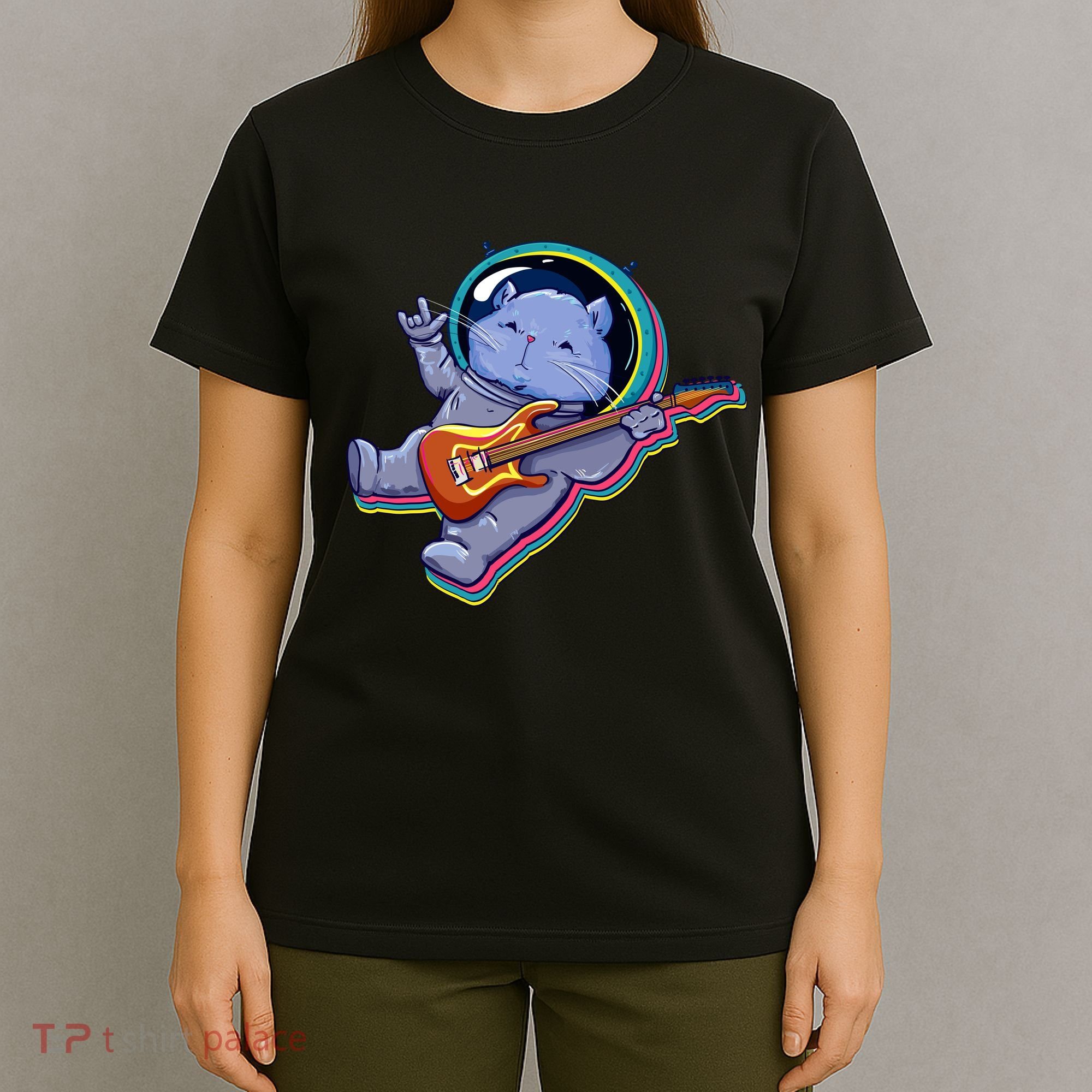 Astronaut Cat In Space Guitar T-Shirt