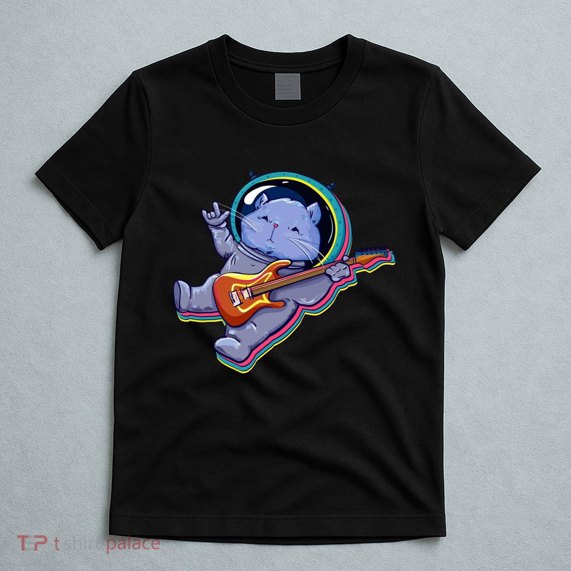 Astronaut Cat In Space Guitar T-Shirt