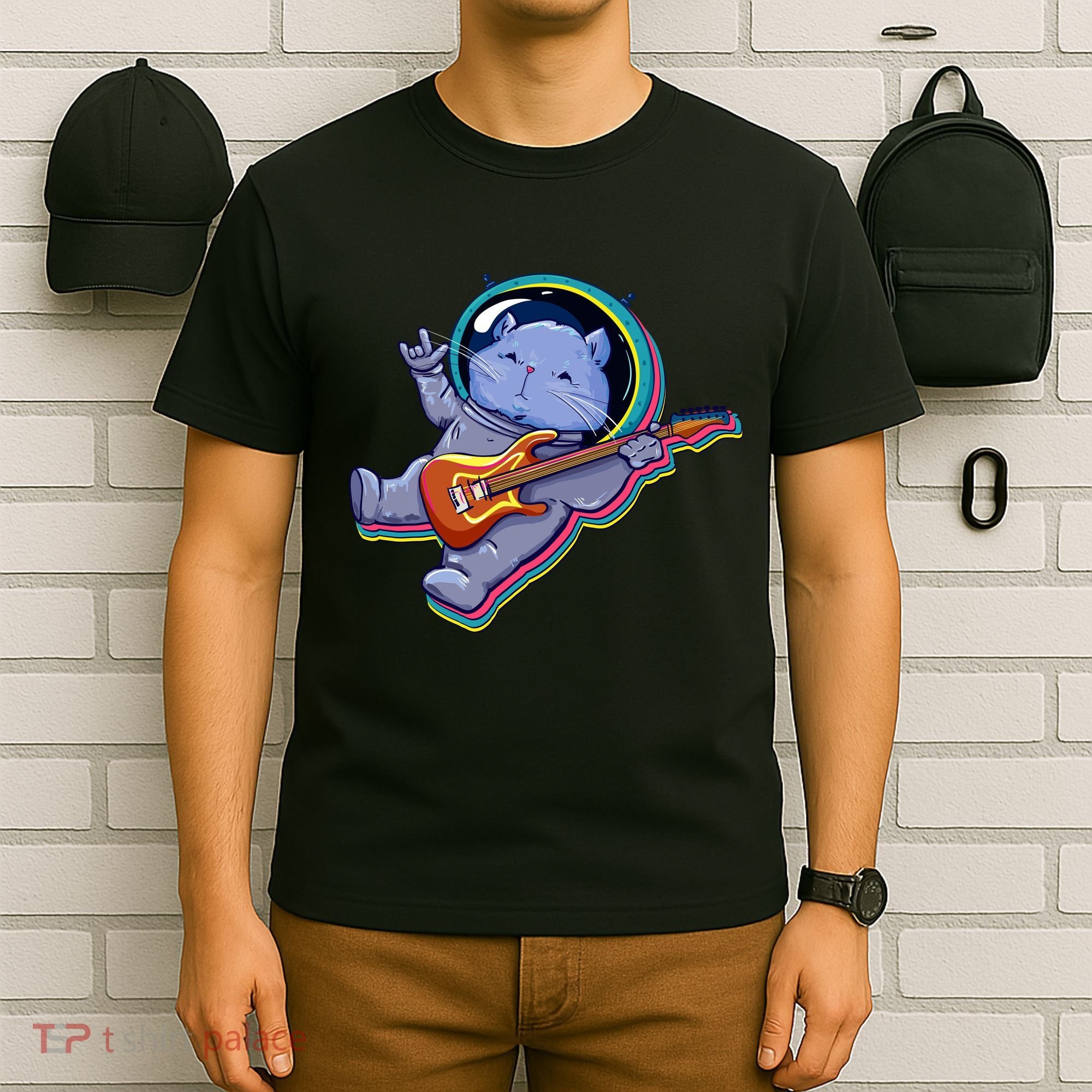 Astronaut Cat In Space Guitar T-Shirt