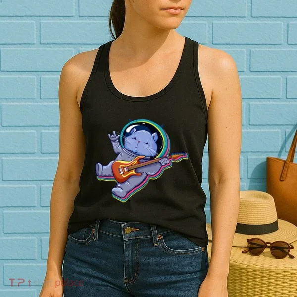 Astronaut Cat In Space Guitar Women's Tank Top