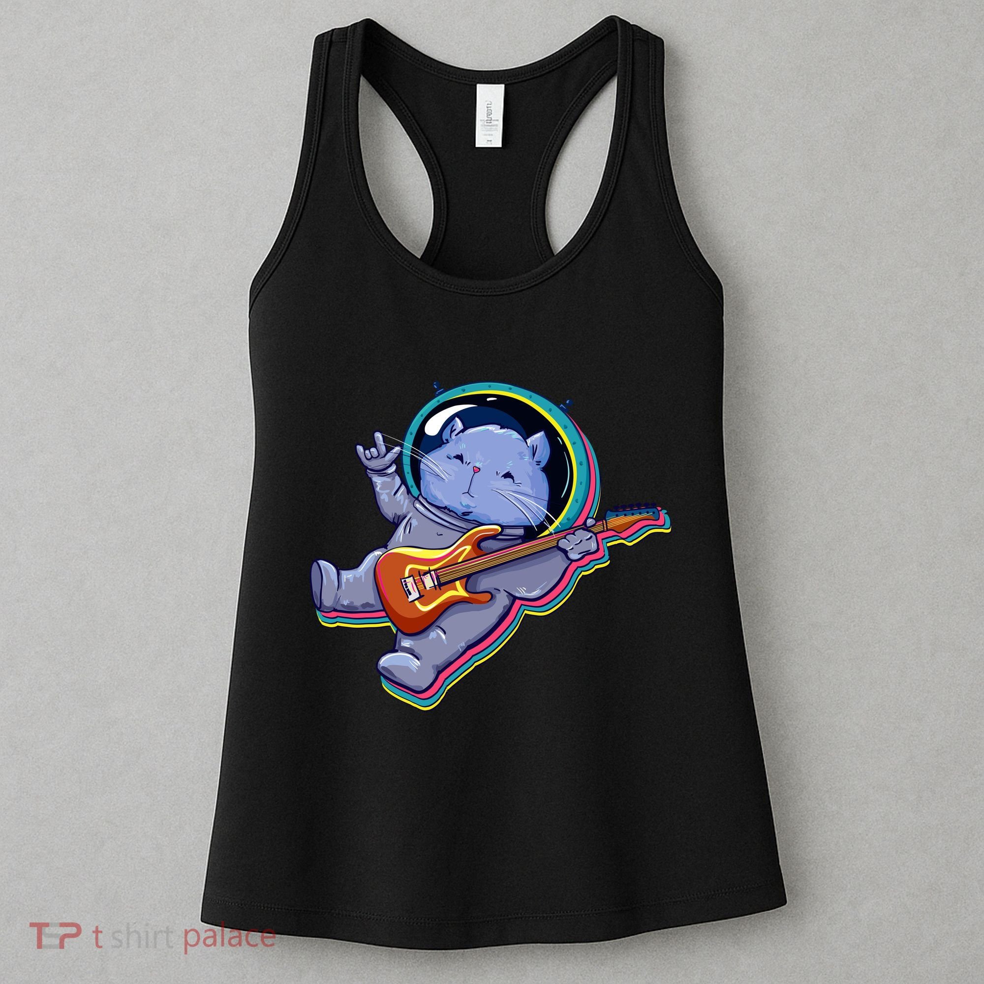 Astronaut Cat In Space Guitar Women's Tank Top