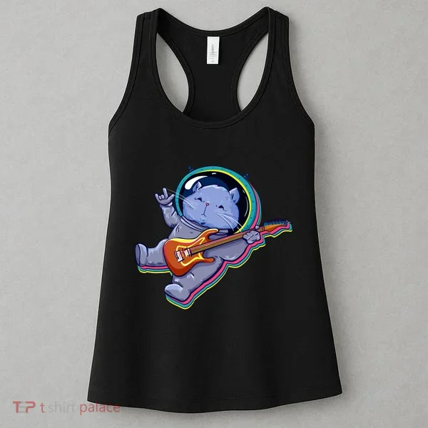 Astronaut Cat In Space Guitar Women's Tank Top