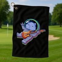 Astronaut Cat In Space Guitar Golf Towel thumb 1