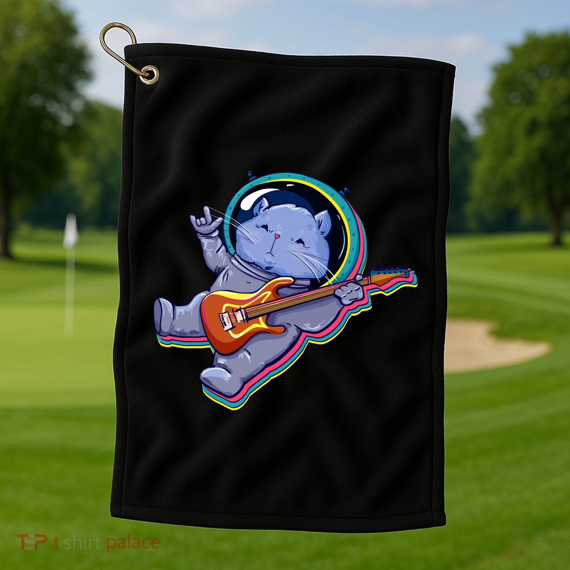 Astronaut Cat In Space Guitar Golf Towel