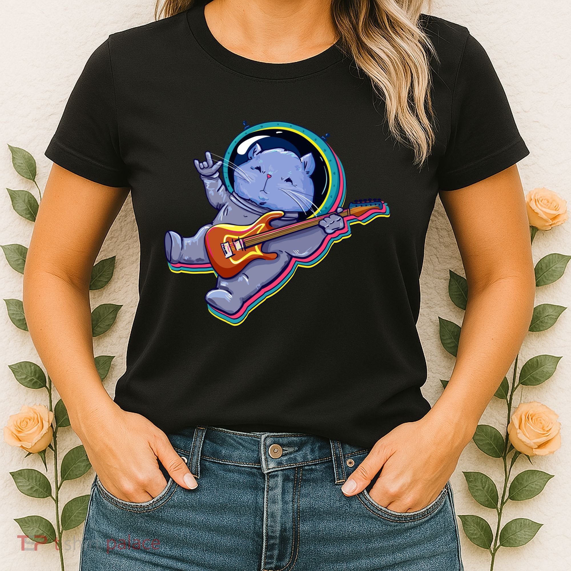 Astronaut Cat In Space Guitar Women's T-Shirt