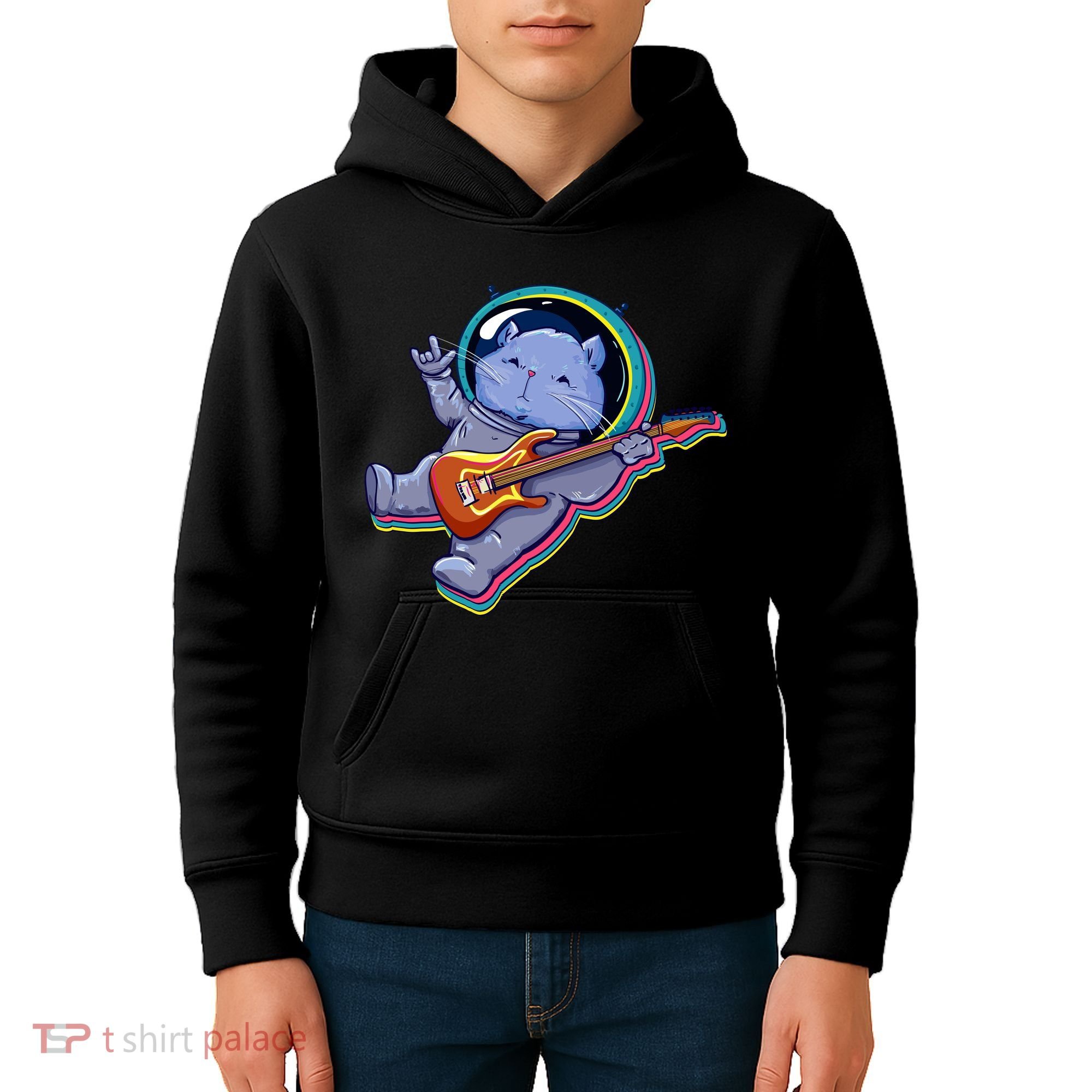 Astronaut Cat In Space Guitar Kids Hoodie