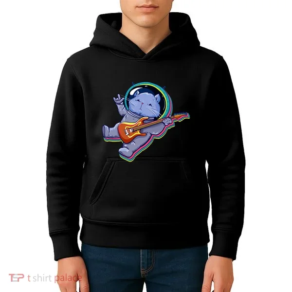 Astronaut Cat In Space Guitar Kids Hoodie