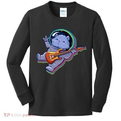 Astronaut Cat In Space Guitar Kids Long Sleeve Shirt