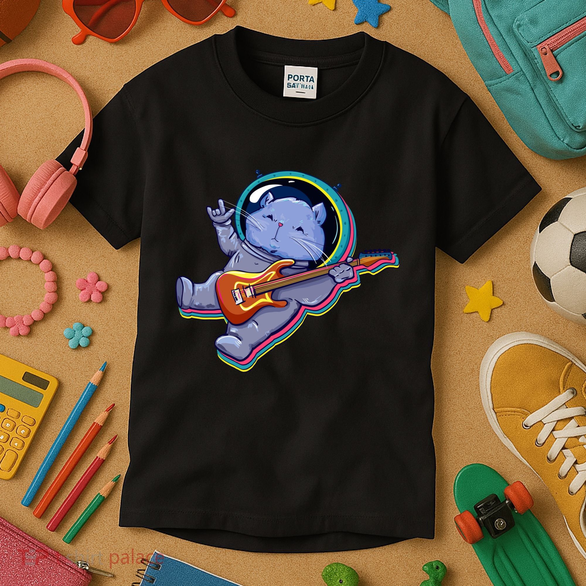 Astronaut Cat In Space Guitar Kids T-Shirt