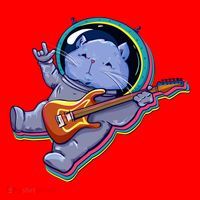 Astronaut Cat In Space Guitar Santa Hat thumb 1