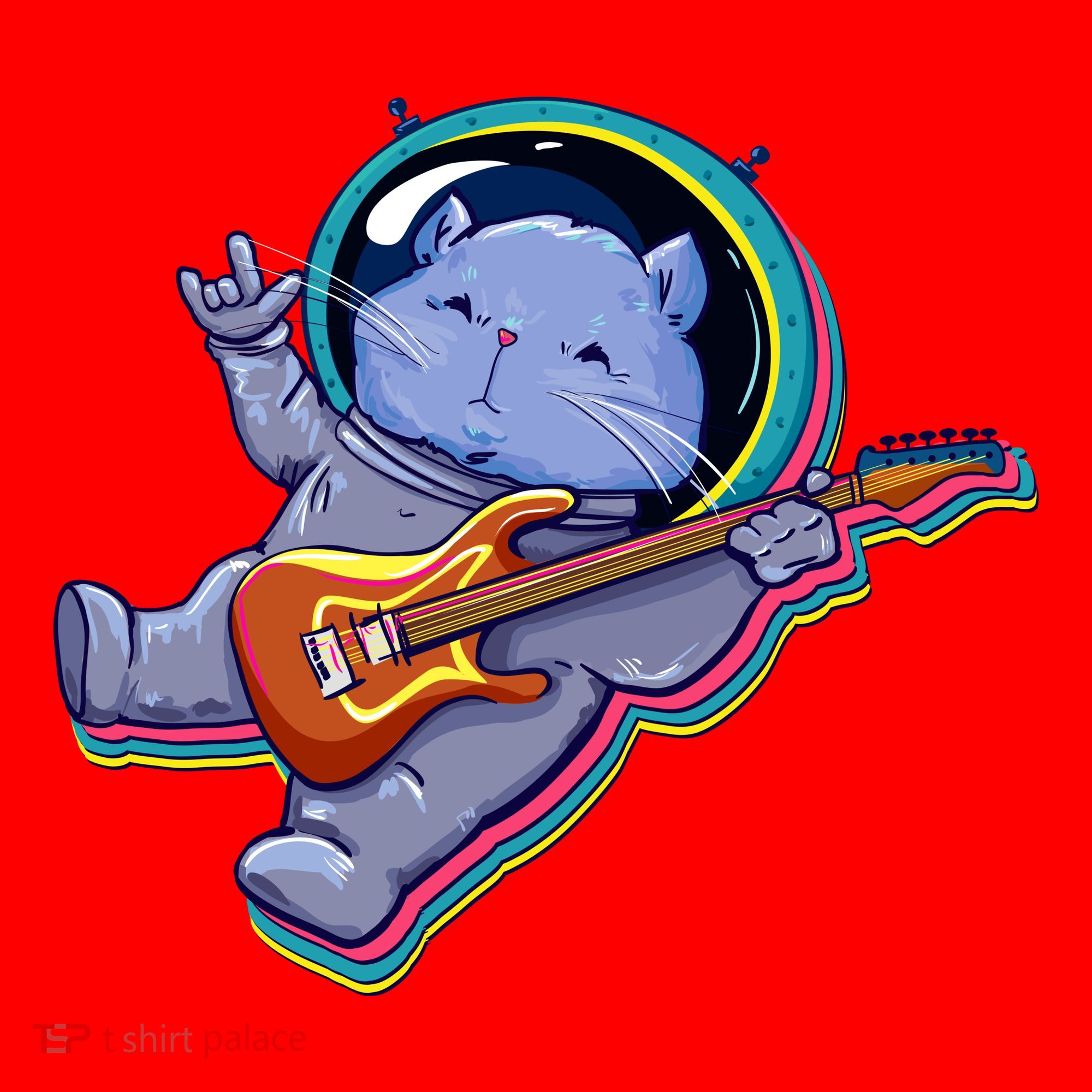 Astronaut Cat In Space Guitar Santa Hat