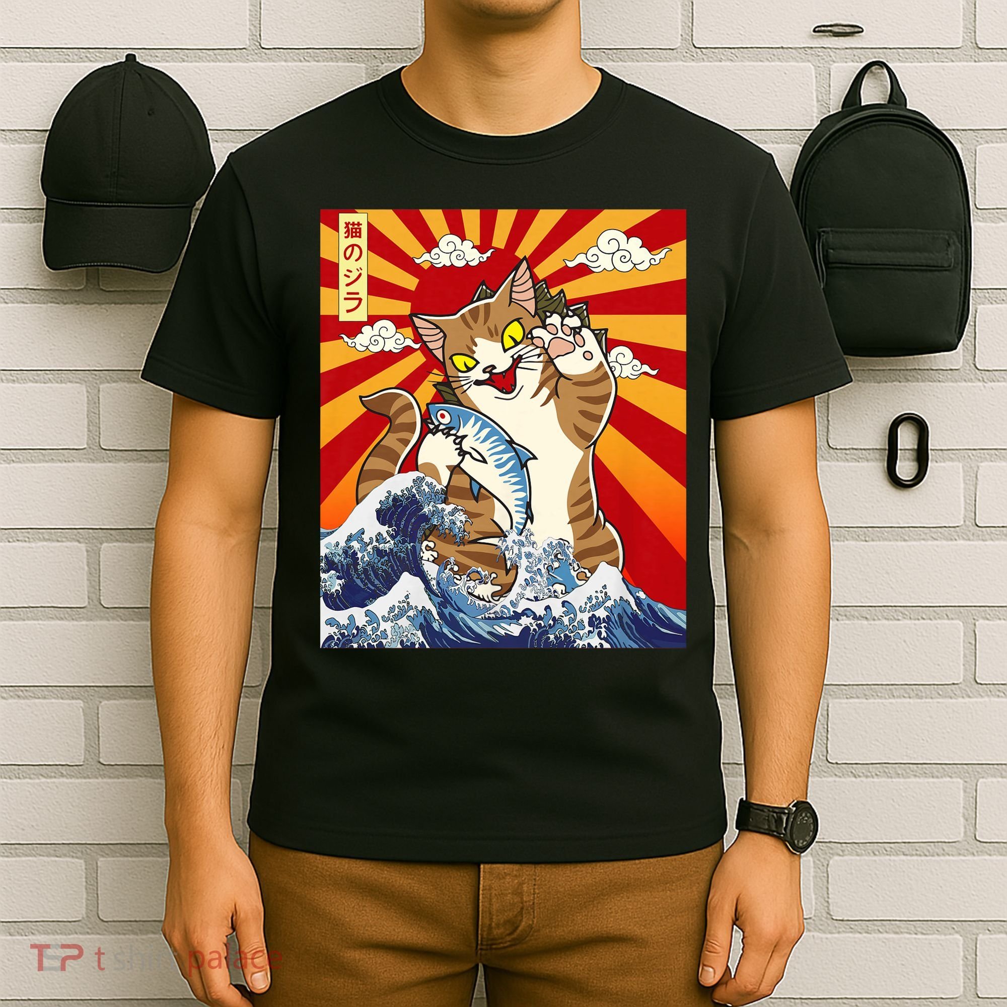 Anime Catzilla Japanese Art Cat Gifts Vintage T-Shirt