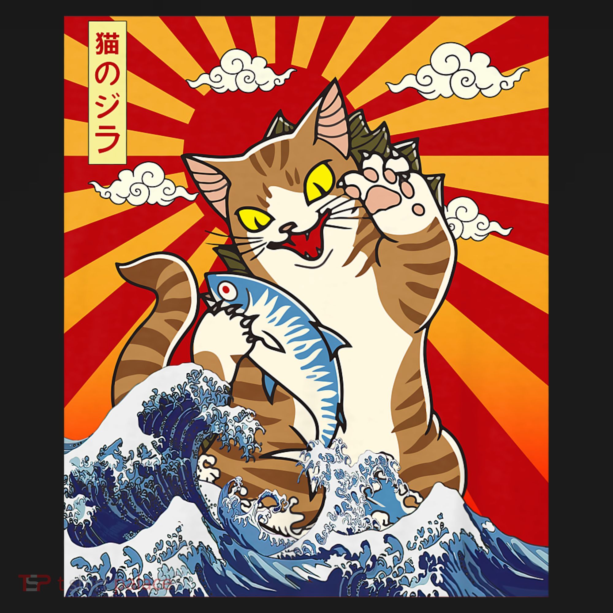 Anime Catzilla Japanese Art Cat Gifts Vintage T-Shirt