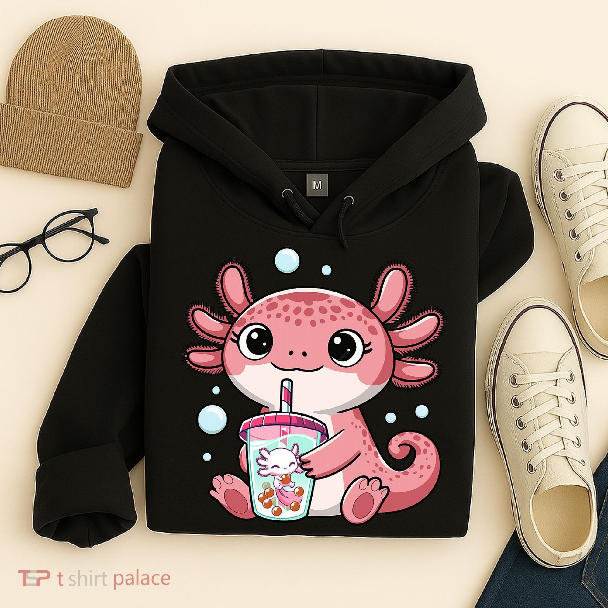 Axolotl Cute Kawaii Anime Boba Tea Hoodie
