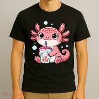 Axolotl Cute Kawaii Anime Boba Tea T-Shirt thumb 3