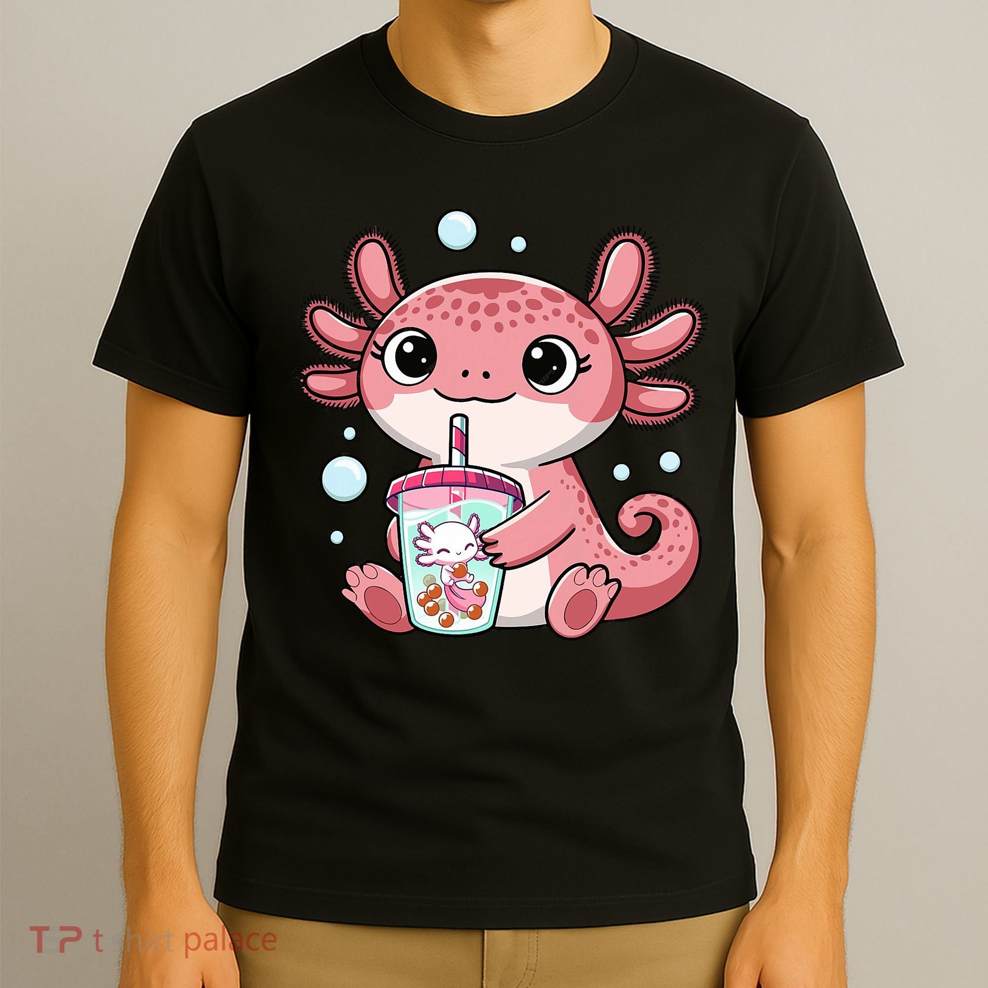 Axolotl Cute Kawaii Anime Boba Tea T-Shirt