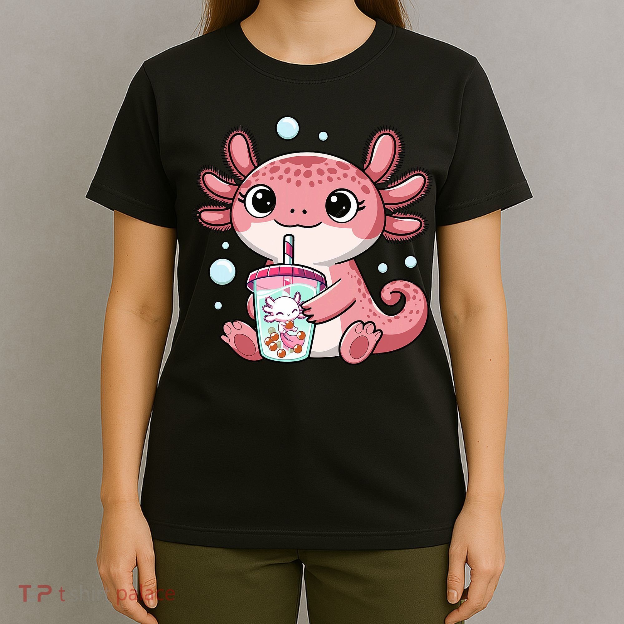 Axolotl Cute Kawaii Anime Boba Tea T-Shirt