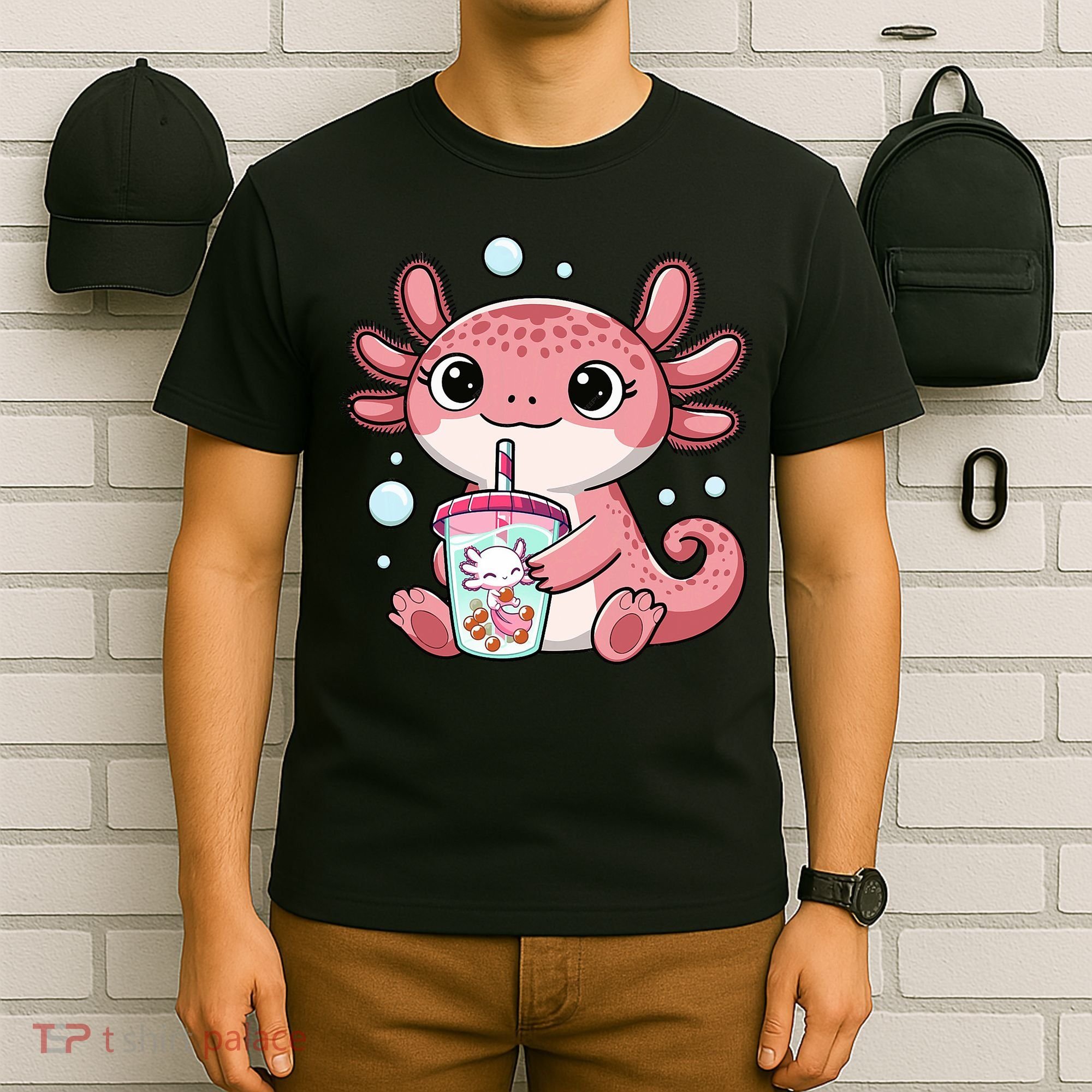 Axolotl Cute Kawaii Anime Boba Tea T-Shirt