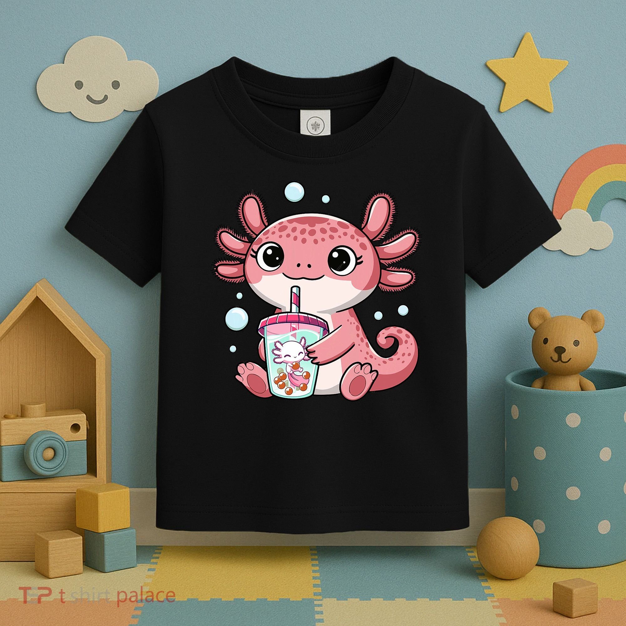 Axolotl Cute Kawaii Anime Boba Tea Toddler T-Shirt