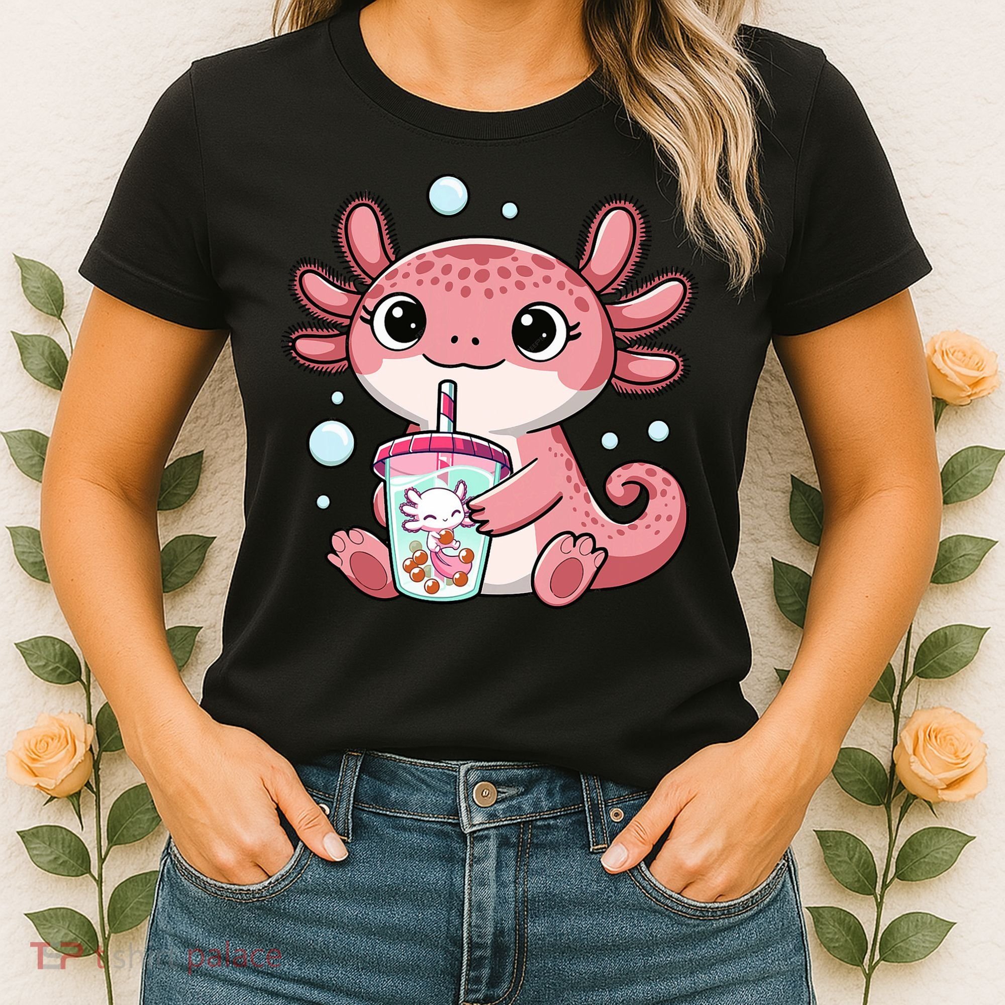 Axolotl Cute Kawaii Anime Boba Tea Women's T-Shirt
