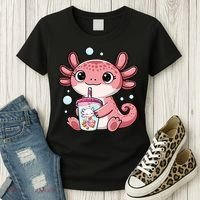 Axolotl Cute Kawaii Anime Boba Tea Women's T-Shirt thumb 3