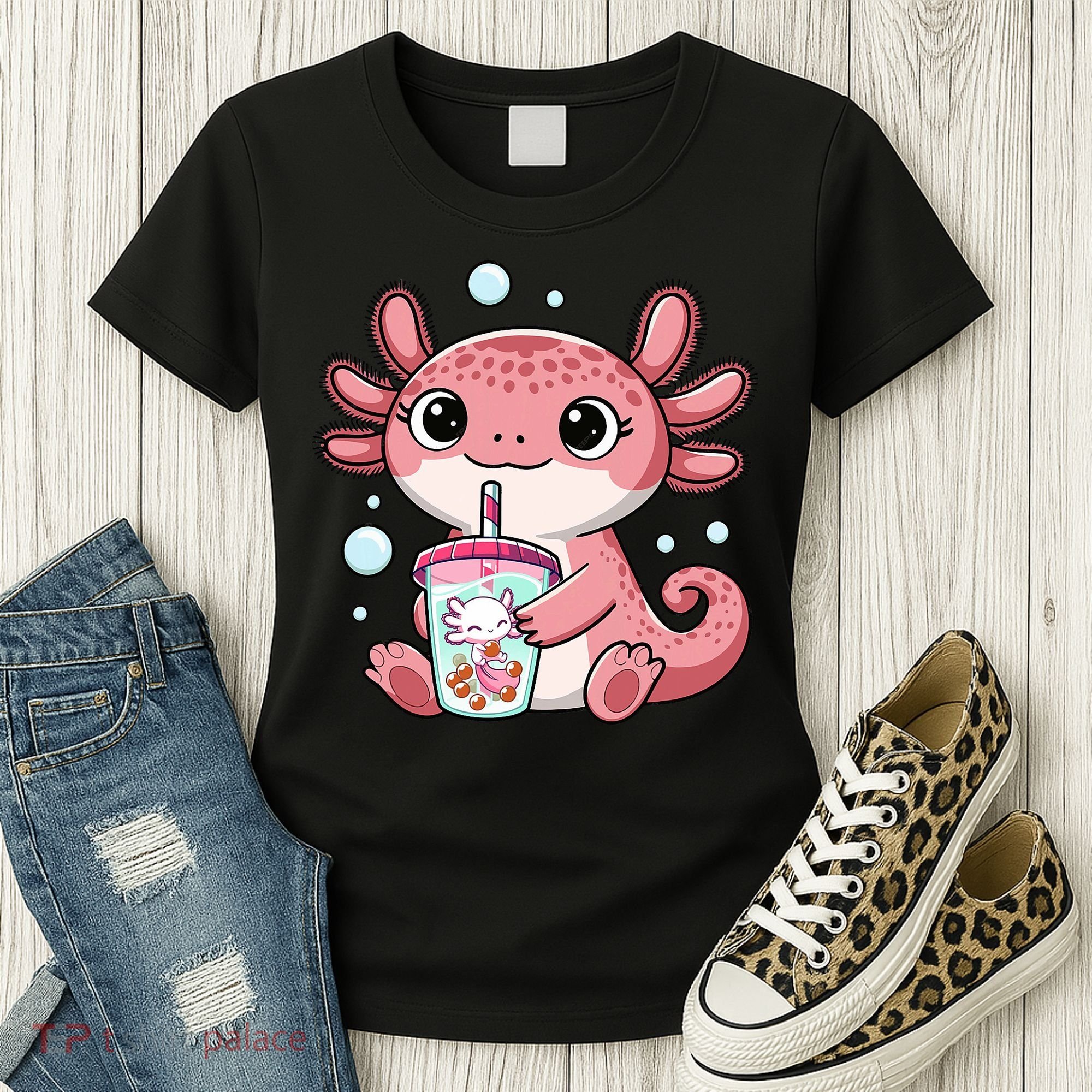 Axolotl Cute Kawaii Anime Boba Tea Women's T-Shirt