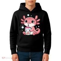 Axolotl Cute Kawaii Anime Boba Tea Kids Hoodie thumb 4